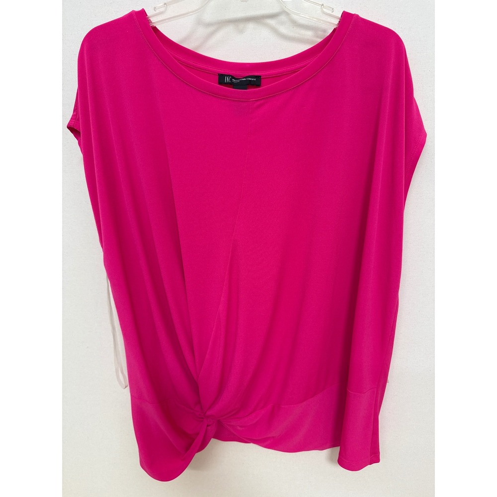 INC International Concepts Hot Pink Side Knot Twist Short Sleeve Top 1X